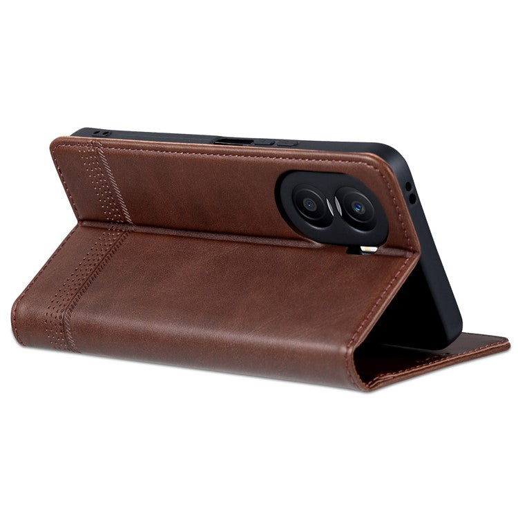 AZNS For Honor X40i 5G Anti-scratch PU Leather Viewing Stand Flip Cover Wallet Magnetic Auto Closing Phone Case - Coffee