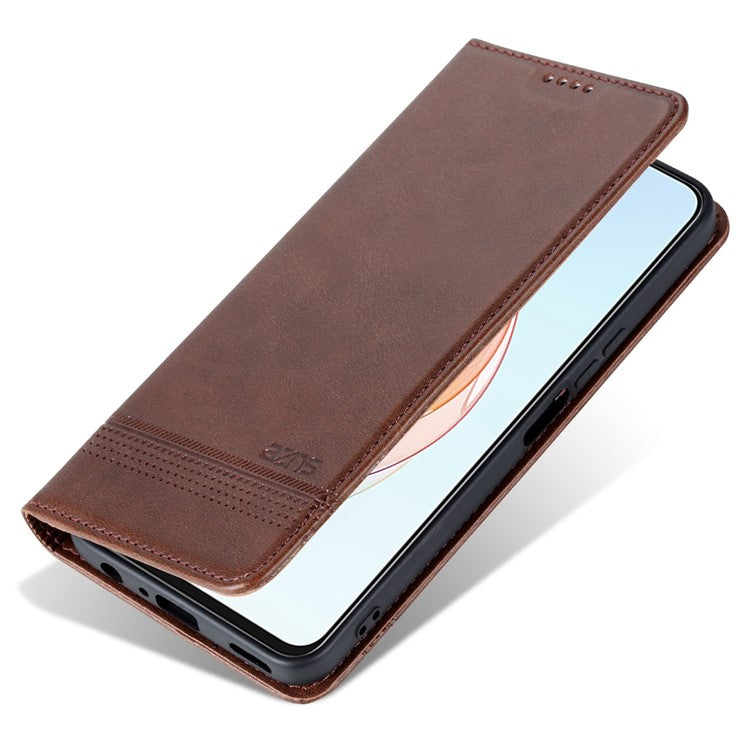 AZNS For Honor X40i 5G Anti-scratch PU Leather Viewing Stand Flip Cover Wallet Magnetic Auto Closing Phone Case - Coffee