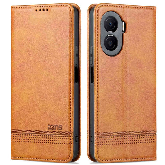 AZNS For Honor X40i 5G Anti-scratch PU Leather Viewing Stand Flip Cover Wallet Magnetic Auto Closing Phone Case - Brown