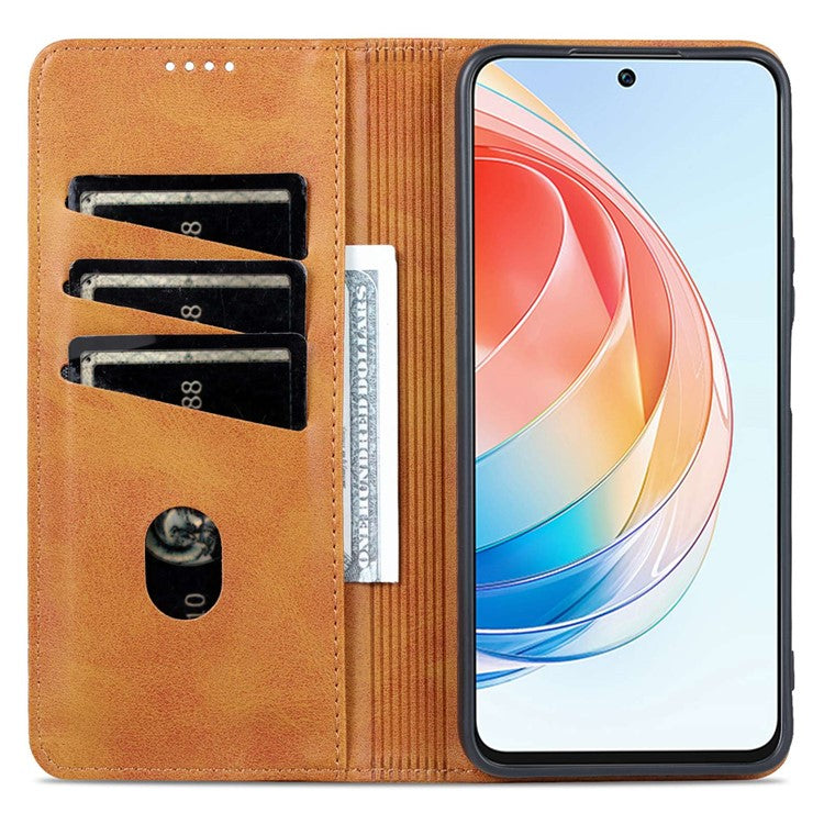 AZNS For Honor X40i 5G Anti-scratch PU Leather Viewing Stand Flip Cover Wallet Magnetic Auto Closing Phone Case - Brown
