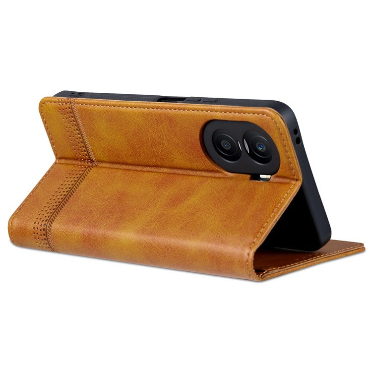 AZNS For Honor X40i 5G Anti-scratch PU Leather Viewing Stand Flip Cover Wallet Magnetic Auto Closing Phone Case - Brown
