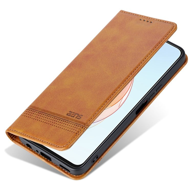 AZNS For Honor X40i 5G Anti-scratch PU Leather Viewing Stand Flip Cover Wallet Magnetic Auto Closing Phone Case - Brown