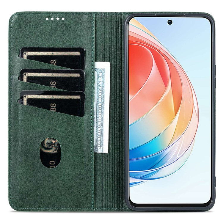 AZNS For Honor X40i 5G Anti-scratch PU Leather Viewing Stand Flip Cover Wallet Magnetic Auto Closing Phone Case - Green