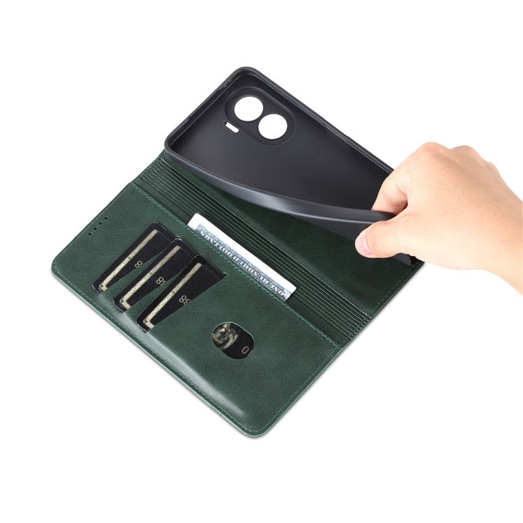 AZNS For Honor X40i 5G Anti-scratch PU Leather Viewing Stand Flip Cover Wallet Magnetic Auto Closing Phone Case - Green