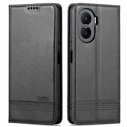 AZNS For Honor X40i 5G Anti-scratch PU Leather Viewing Stand Flip Cover Wallet Magnetic Auto Closing Phone Case - Black