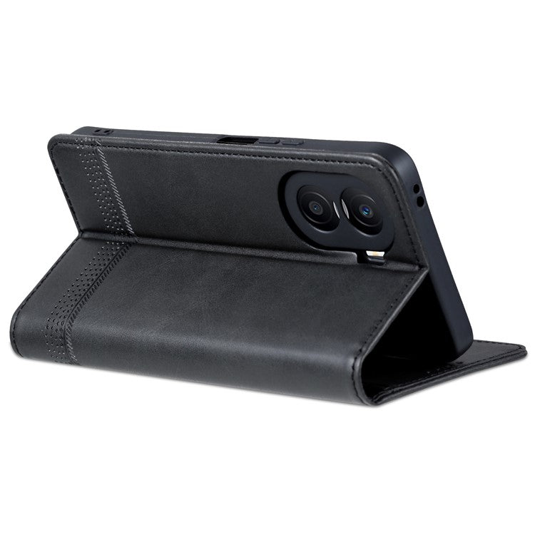 AZNS For Honor X40i 5G Anti-scratch PU Leather Viewing Stand Flip Cover Wallet Magnetic Auto Closing Phone Case - Black