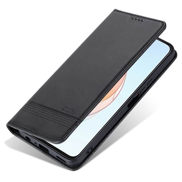AZNS For Honor X40i 5G Anti-scratch PU Leather Viewing Stand Flip Cover Wallet Magnetic Auto Closing Phone Case - Black