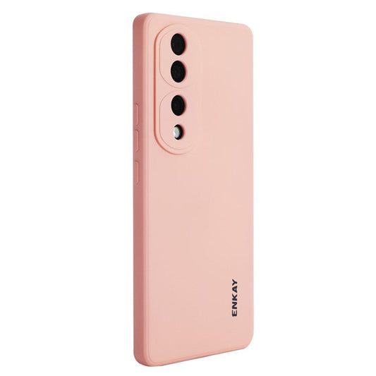 ENKAY HAT PRINCE Soft Liquid Silicone Phone Case For Honor 70 5G, Straight Edge Precise Cutout Shell Anti-scratch Phone Back Cover - Pink