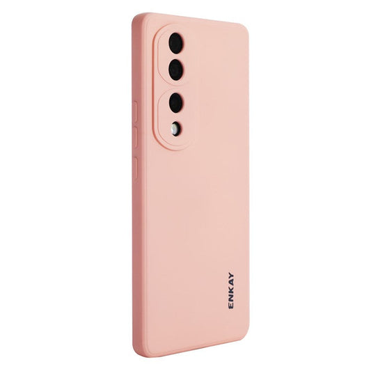 ENKAY HAT PRINCE Soft Phone Case For Honor 70 Pro 5G / 70 Pro+ 5G, Straight Edge Liquid Silicone Precise Cutout Phone Back Cover - Pink