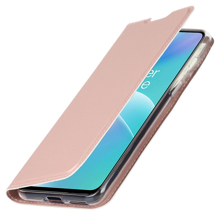For OnePlus Nord 2T 5G PU Leather Stand Flip Folio Cover Magnetic Absorption Card Slot Case - Rose Gold