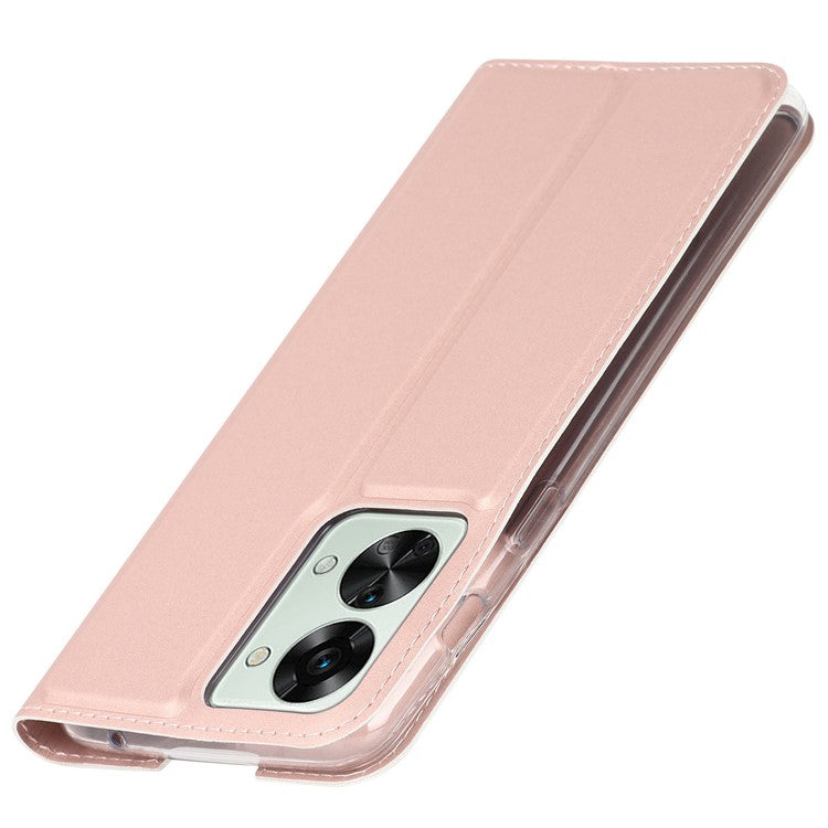 For OnePlus Nord 2T 5G PU Leather Stand Flip Folio Cover Magnetic Absorption Card Slot Case - Rose Gold