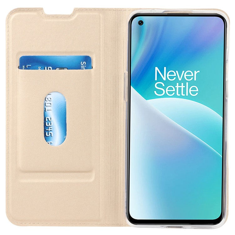For OnePlus Nord 2T 5G PU Leather Stand Flip Folio Cover Magnetic Absorption Card Slot Case - Gold