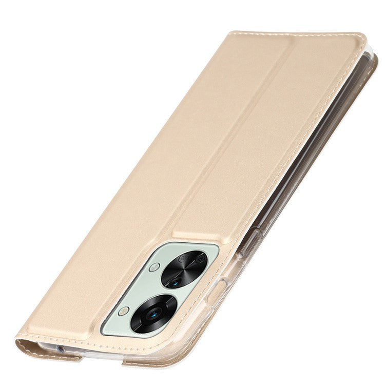 For OnePlus Nord 2T 5G PU Leather Stand Flip Folio Cover Magnetic Absorption Card Slot Case - Gold
