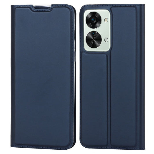 For OnePlus Nord 2T 5G PU Leather Stand Flip Folio Cover Magnetic Absorption Card Slot Case - Blue