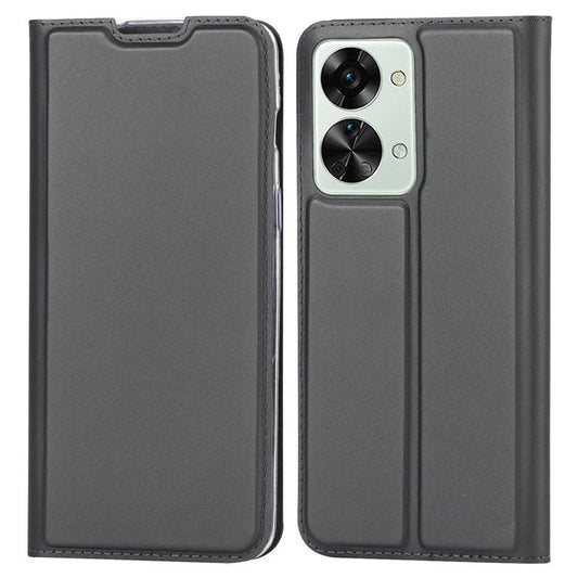 For OnePlus Nord 2T 5G PU Leather Stand Flip Folio Cover Magnetic Absorption Card Slot Case - Black