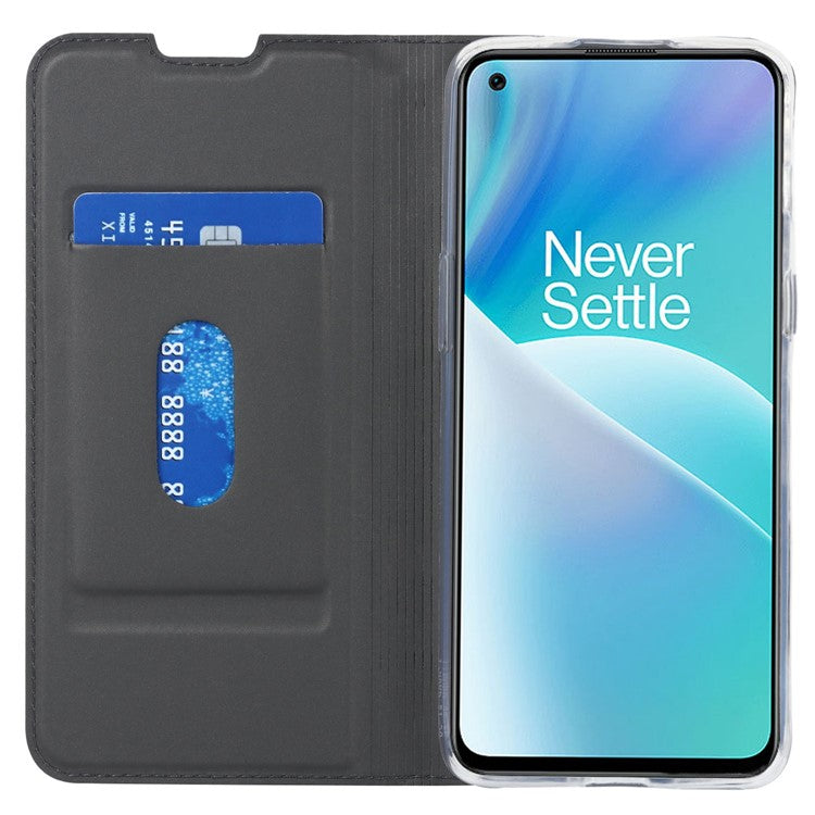 For OnePlus Nord 2T 5G PU Leather Stand Flip Folio Cover Magnetic Absorption Card Slot Case - Black