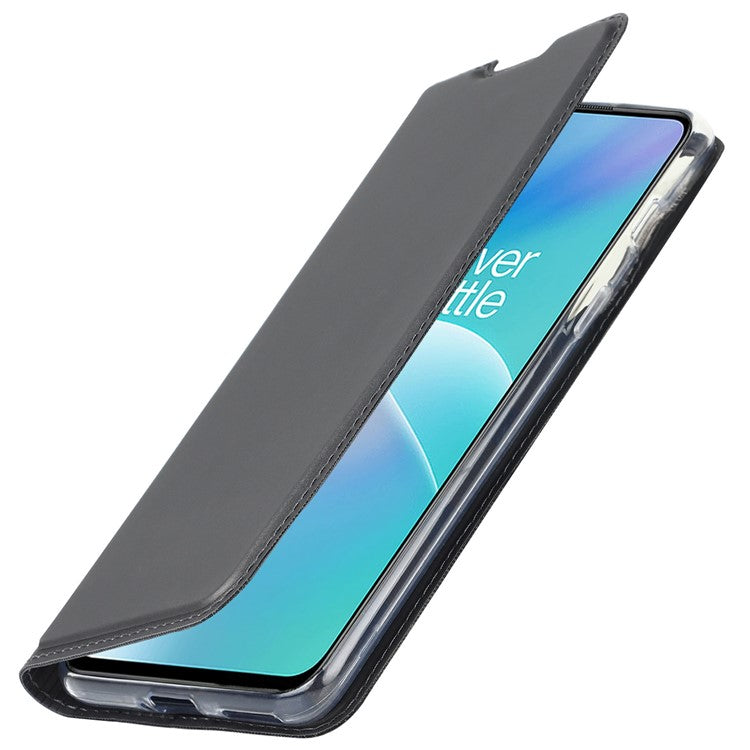 For OnePlus Nord 2T 5G PU Leather Stand Flip Folio Cover Magnetic Absorption Card Slot Case - Black