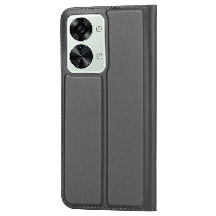 For OnePlus Nord 2T 5G PU Leather Stand Flip Folio Cover Magnetic Absorption Card Slot Case - Black