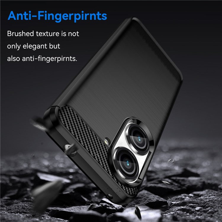 For Asus Zenfone 9 5G Durable TPU Cell Phone Case Carbon Fiber Texture Brushed Surface Wear-resistant Cover - Black