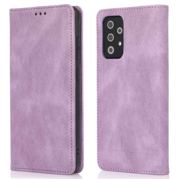 For Samsung Galaxy A52 4G  /  5G / A52s 5G Magnetic Adsorption Phone Case PU Leather Protective Cover with Stand / Wallet - Purple