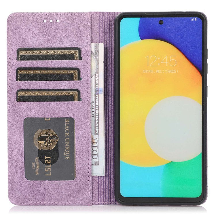 For Samsung Galaxy A52 4G  /  5G / A52s 5G Magnetic Adsorption Phone Case PU Leather Protective Cover with Stand / Wallet - Purple