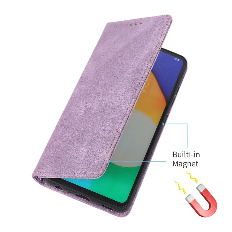 For Samsung Galaxy A52 4G  /  5G / A52s 5G Magnetic Adsorption Phone Case PU Leather Protective Cover with Stand / Wallet - Purple
