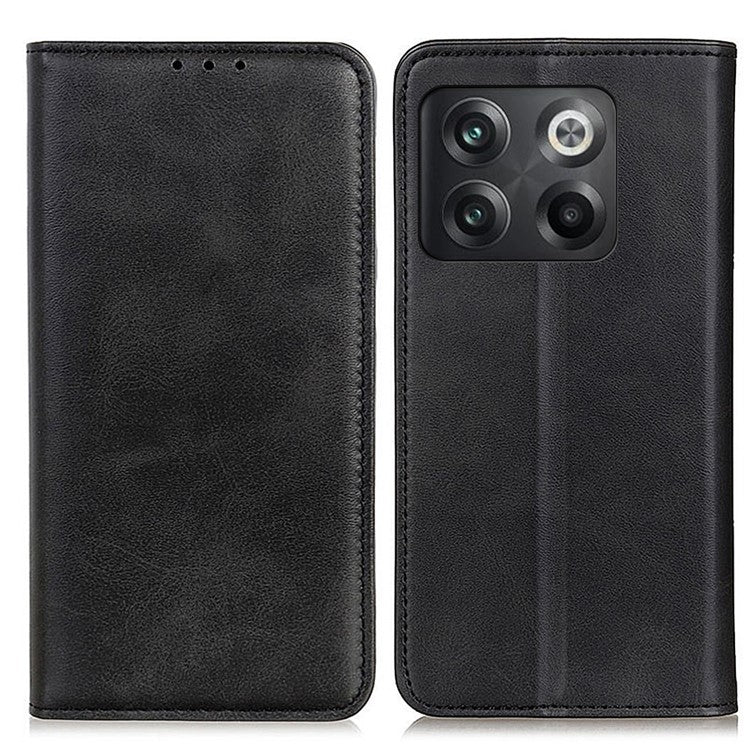 For OnePlus 10T 5G / Ace Pro 5G Split Leather Folio Flip Cover Folding Stand Magnetic Absorption Wallet Case - Black