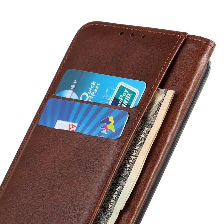 For OnePlus 10T 5G / Ace Pro 5G Split Leather Folio Flip Cover Folding Stand Magnetic Absorption Wallet Case - Coffee