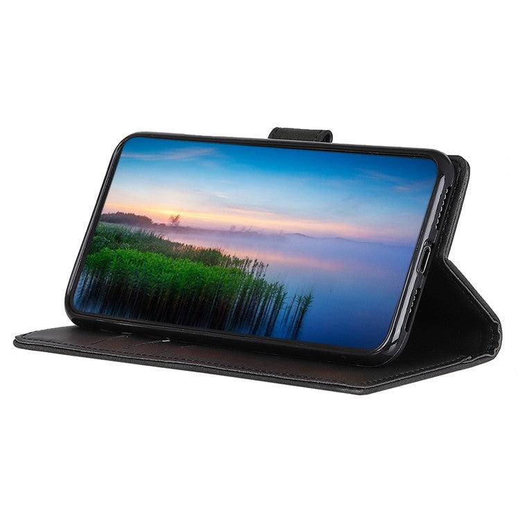 For OnePlus 10T 5G / Ace Pro 5G Magnetic PU Leather Flip Folio Cover Cowhide Textured Wallet Style Folding Stand Cover - Black