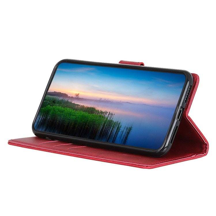 For OnePlus 10T 5G / Ace Pro 5G Magnetic PU Leather Flip Folio Cover Cowhide Textured Wallet Style Folding Stand Cover - Red