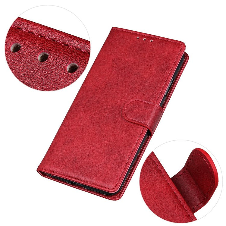 For OnePlus 10T 5G / Ace Pro 5G Magnetic PU Leather Flip Folio Cover Cowhide Textured Wallet Style Folding Stand Cover - Red