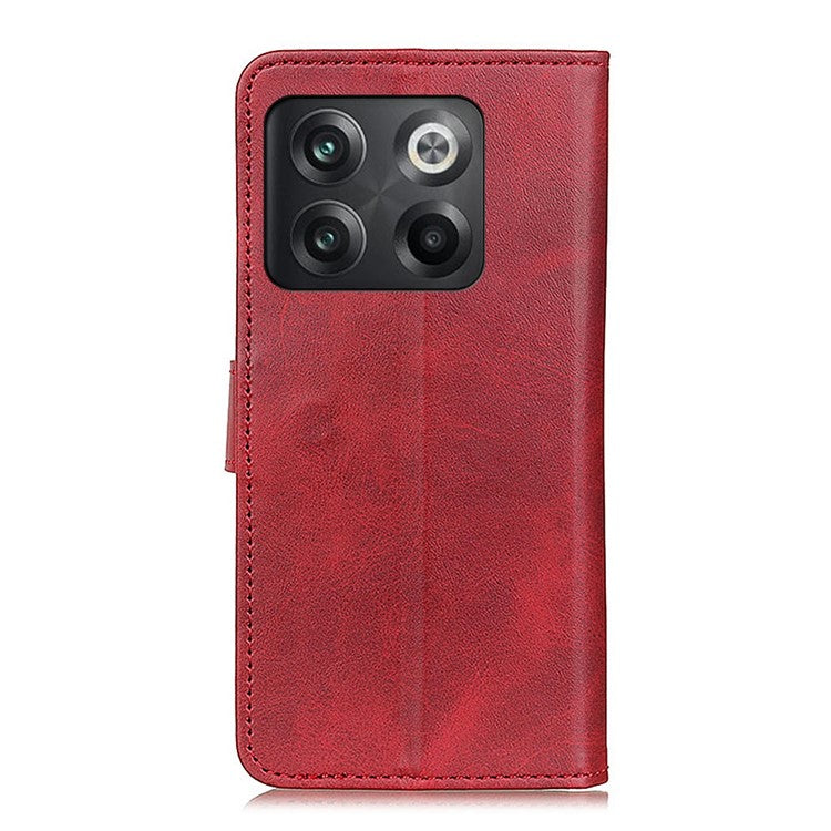 For OnePlus 10T 5G / Ace Pro 5G Magnetic PU Leather Flip Folio Cover Cowhide Textured Wallet Style Folding Stand Cover - Red