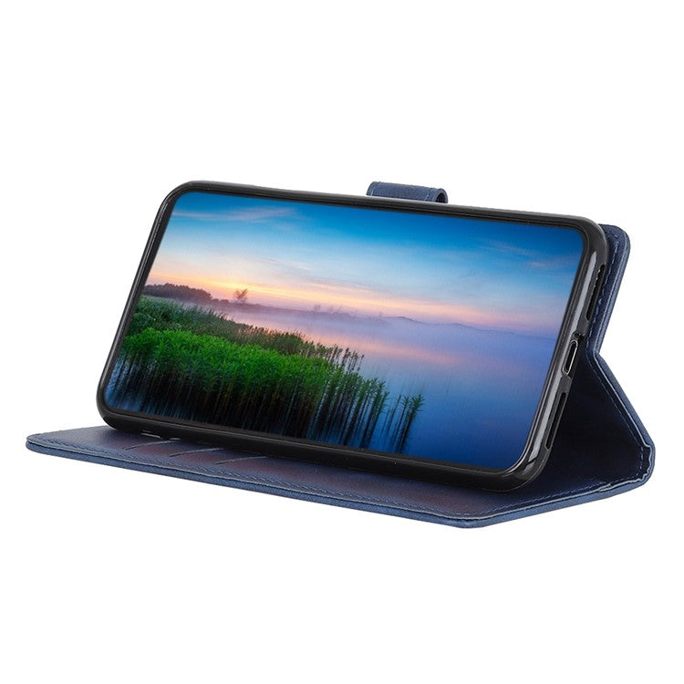 For OnePlus 10T 5G / Ace Pro 5G Magnetic PU Leather Flip Folio Cover Cowhide Textured Wallet Style Folding Stand Cover - Blue