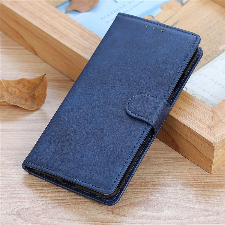 For OnePlus 10T 5G / Ace Pro 5G Magnetic PU Leather Flip Folio Cover Cowhide Textured Wallet Style Folding Stand Cover - Blue