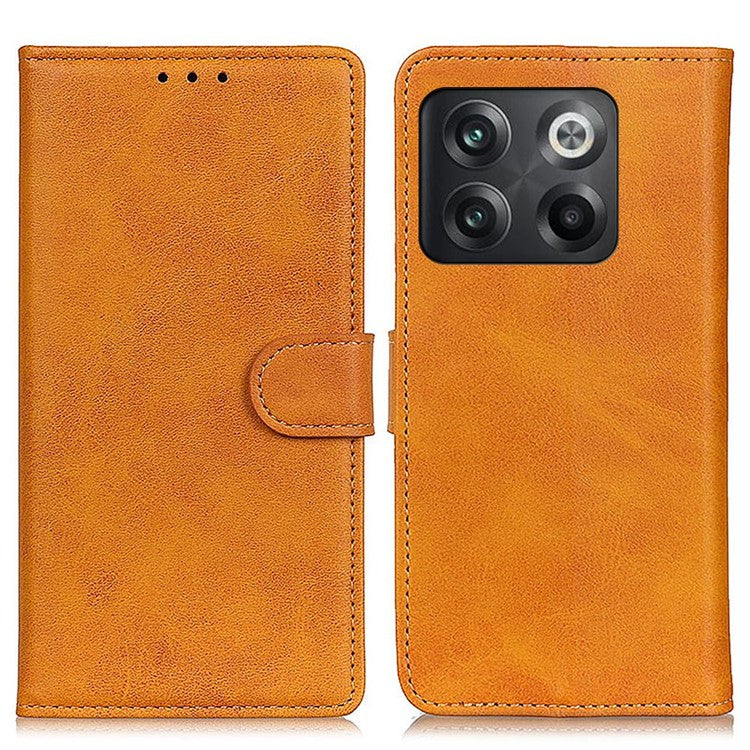For OnePlus 10T 5G / Ace Pro 5G Magnetic PU Leather Flip Folio Cover Cowhide Textured Wallet Style Folding Stand Cover - Brown