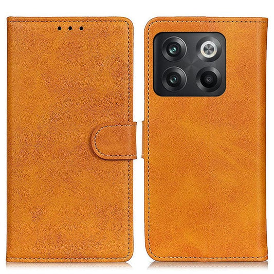For OnePlus 10T 5G / Ace Pro 5G Magnetic PU Leather Flip Folio Cover Cowhide Textured Wallet Style Folding Stand Cover - Brown