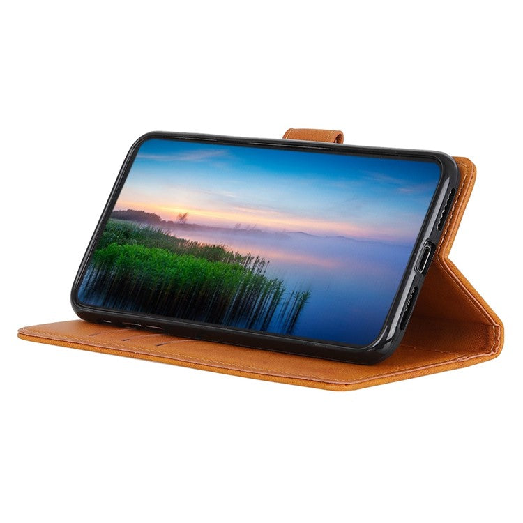 For OnePlus 10T 5G / Ace Pro 5G Magnetic PU Leather Flip Folio Cover Cowhide Textured Wallet Style Folding Stand Cover - Brown