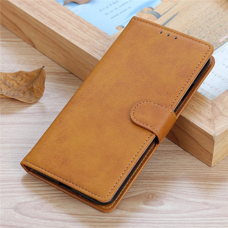 For OnePlus 10T 5G / Ace Pro 5G Magnetic PU Leather Flip Folio Cover Cowhide Textured Wallet Style Folding Stand Cover - Brown