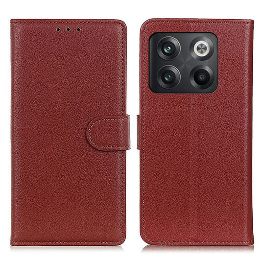 For OnePlus 10T 5G / Ace Pro 5G Litchi Texture Wallet Flip Case PU Leather  Stand Magnetic Closure Protective Cover - Brown