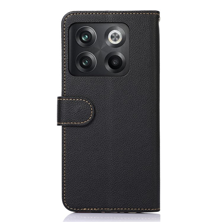 KHAZNEH For OnePlus 10T 5G / Ace Pro 5G Flip Folio Wallet RFID Blocking Case Litchi Texture PU Leather Magnetic Handbag Stand Cover with Strap - Black