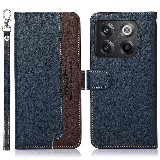 KHAZNEH For OnePlus 10T 5G / Ace Pro 5G Flip Folio Wallet RFID Blocking Case Litchi Texture PU Leather Magnetic Handbag Stand Cover with Strap - Blue