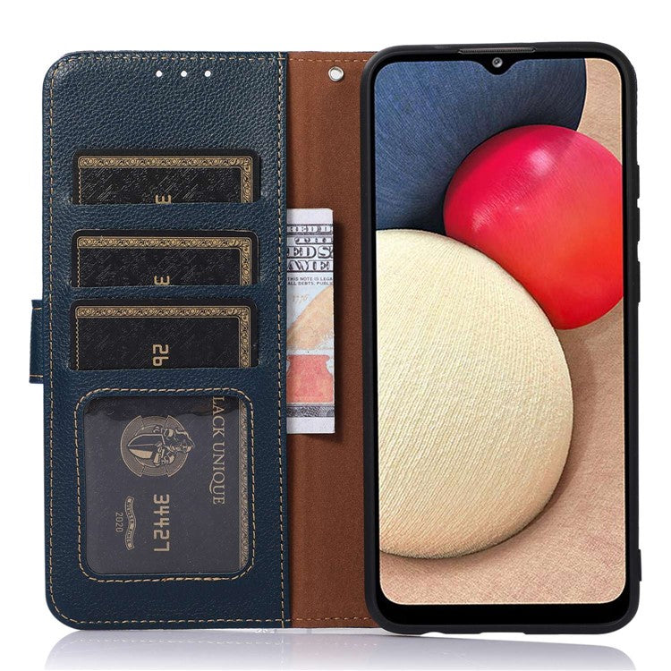 KHAZNEH For OnePlus 10T 5G / Ace Pro 5G Flip Folio Wallet RFID Blocking Case Litchi Texture PU Leather Magnetic Handbag Stand Cover with Strap - Blue
