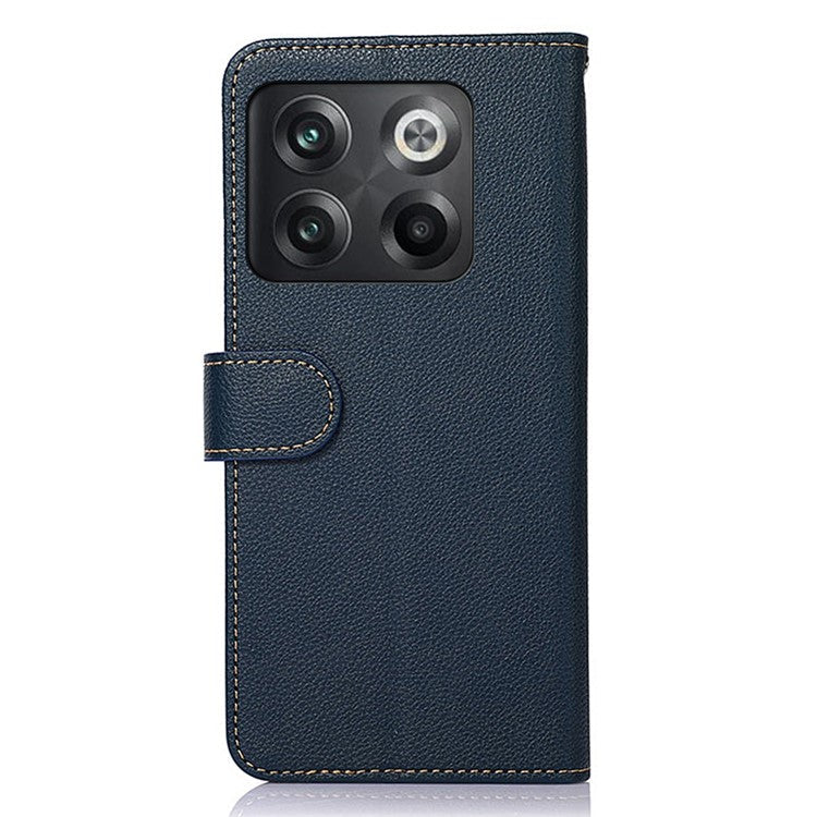 KHAZNEH For OnePlus 10T 5G / Ace Pro 5G Flip Folio Wallet RFID Blocking Case Litchi Texture PU Leather Magnetic Handbag Stand Cover with Strap - Blue