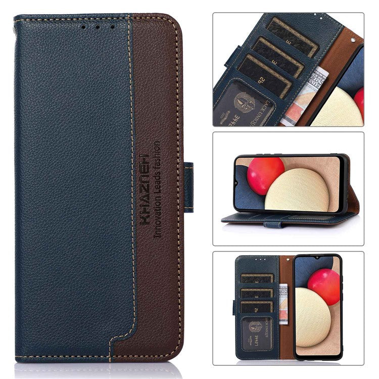 KHAZNEH For OnePlus 10T 5G / Ace Pro 5G Flip Folio Wallet RFID Blocking Case Litchi Texture PU Leather Magnetic Handbag Stand Cover with Strap - Blue