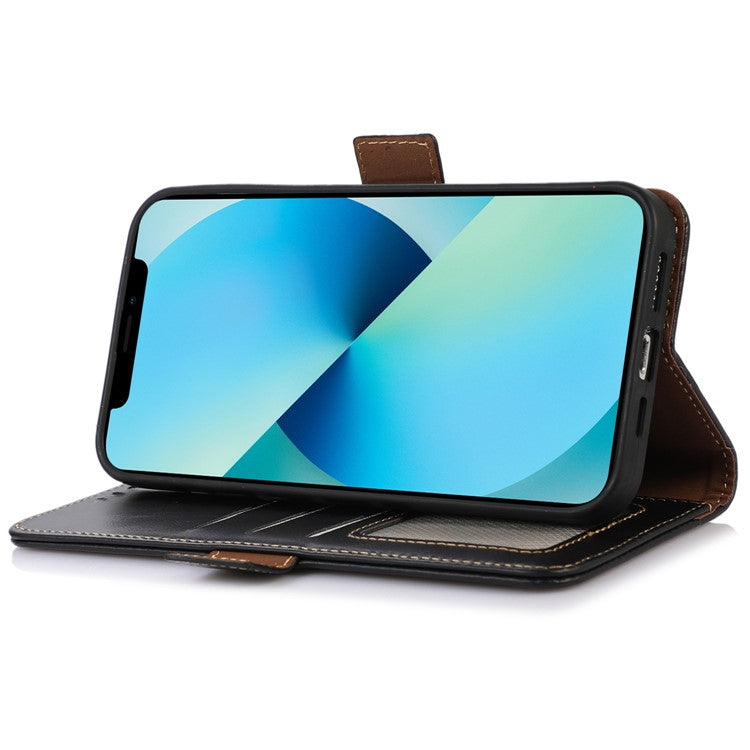 For OnePlus 10T 5G / Ace Pro 5G Crazy Horse Texture RFID Blocking Phone Case Anti-fall Genuine Cowhide Leather+TPU Shell with Wallet Stand - Black