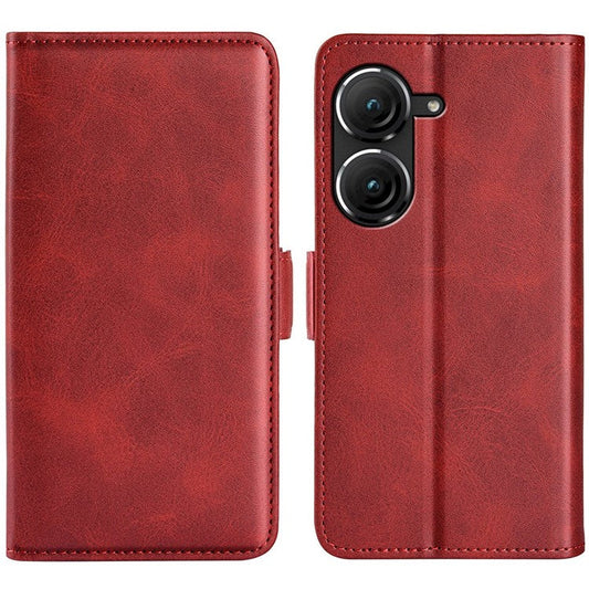 For Asus Zenfone 9 5G Magnetic Folio Flip Phone Case, Textured PU Leather Stand Wallet Feature Protective Cover - Red