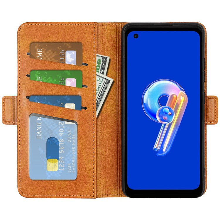 For Asus Zenfone 9 5G Magnetic Folio Flip Phone Case, Textured PU Leather Stand Wallet Feature Protective Cover - Yellow