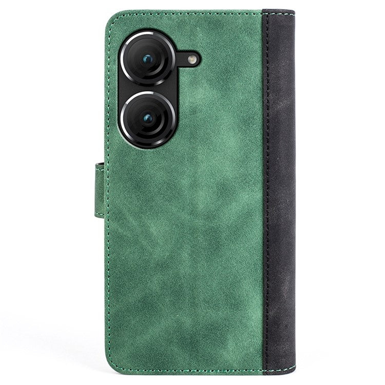 For Asus Zenfone 9 5G Color Splicing PU Leather Cover Stand Function Shockproof Wallet Phone Case - Green