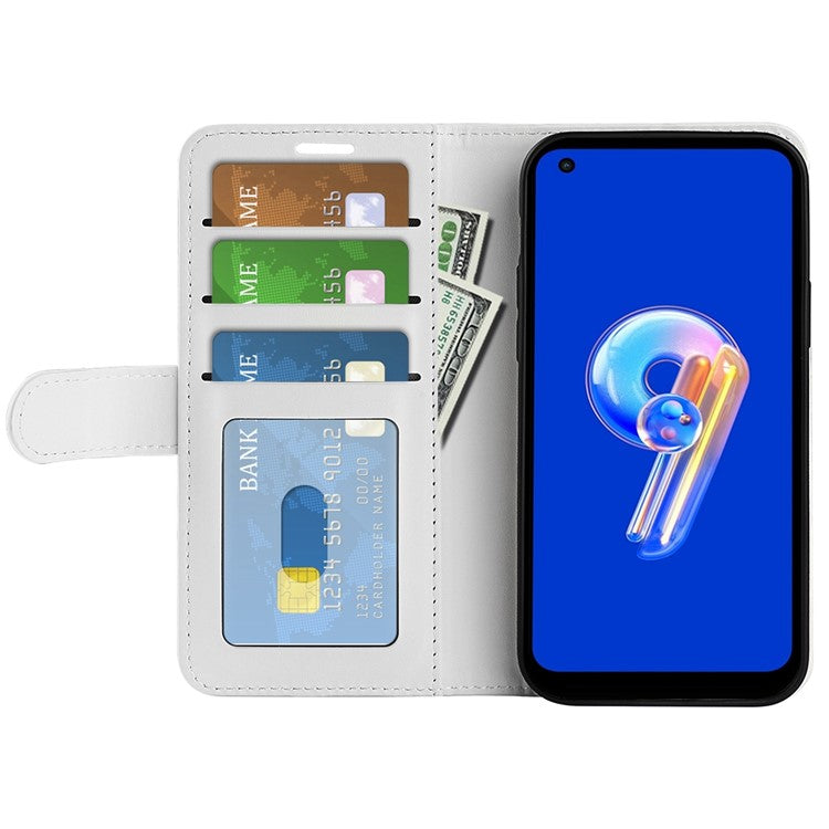 For Asus Zenfone 9 5G Book Style Phone Case PU Leather Crazy Horse Texture Wallet Stand Well Protection Cover - White