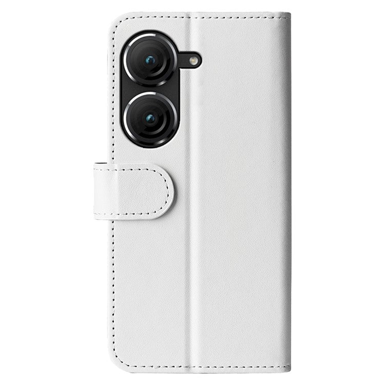 For Asus Zenfone 9 5G Book Style Phone Case PU Leather Crazy Horse Texture Wallet Stand Well Protection Cover - White